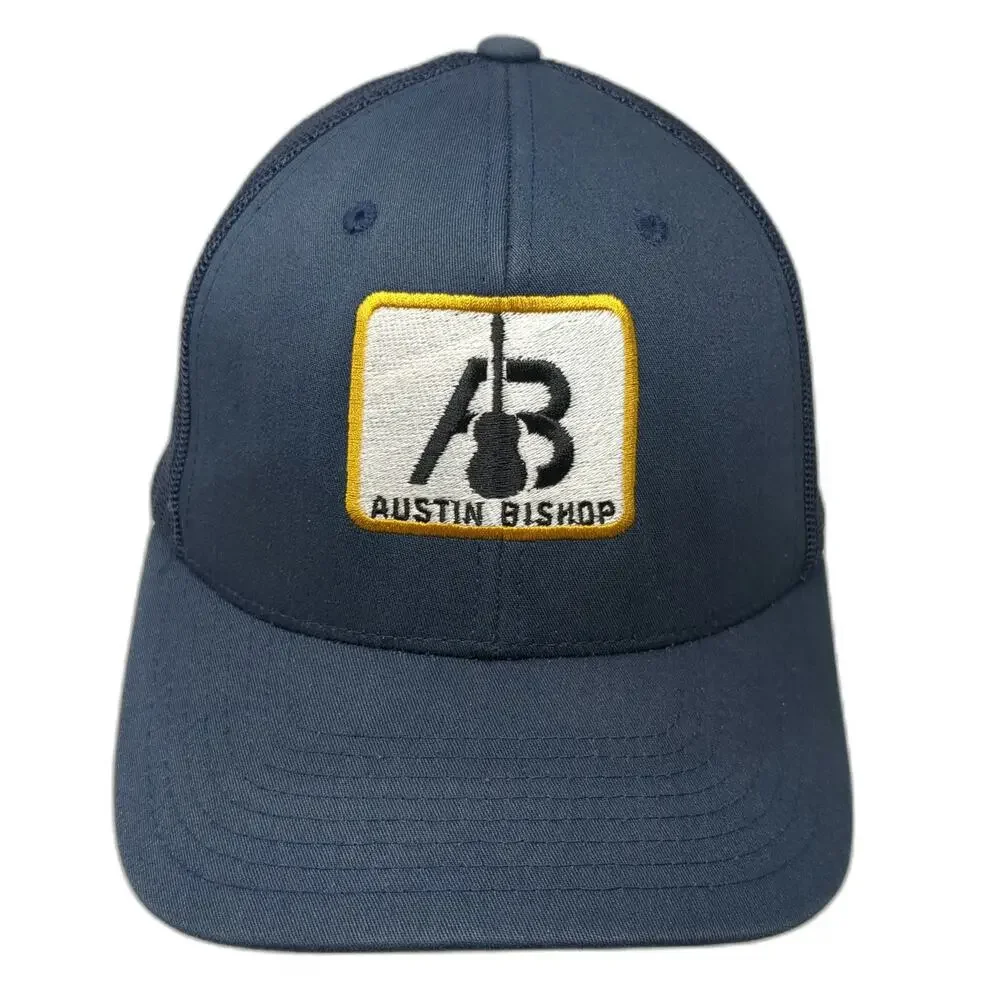 Yupoong Blue Trucker Hat One Size Austin Bishop Guitar Patch Snapback Mesh
